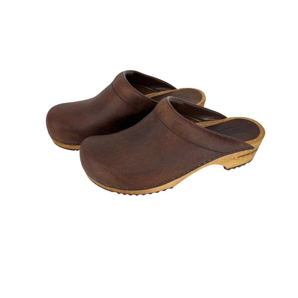 Sanita Chrissy Open Clogs Wooden Mules Women's Size 40 9 Slip on Brown Leather